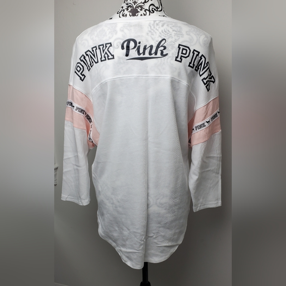 Victoria's Secret Pink Scoop Neck Shirt Tee Top White/Pink S